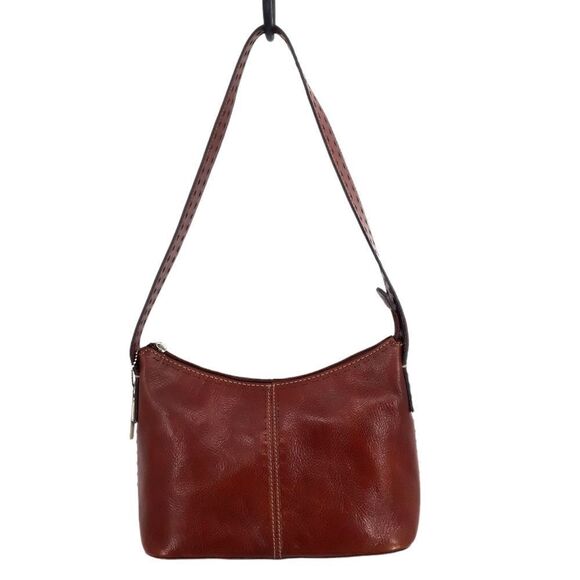 Vintage Fossil Hobo Shoulder Bag Leather Brown Silver‎ Logo Key Zipper Closure - Picture 4 of 13
